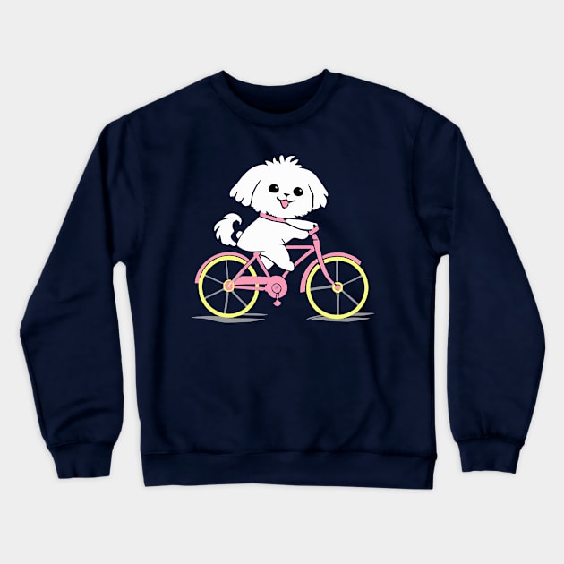 Maltese Bicycle Dog Owner Retro Funny Dog Crewneck Sweatshirt by BetterManufaktur